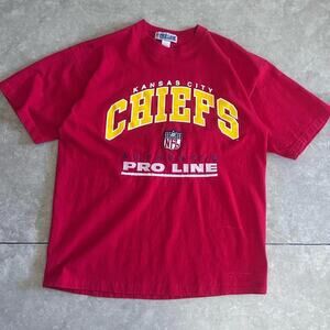 90s Vintage Kansas City Chiefs Embroidered Red T Shirt Size L